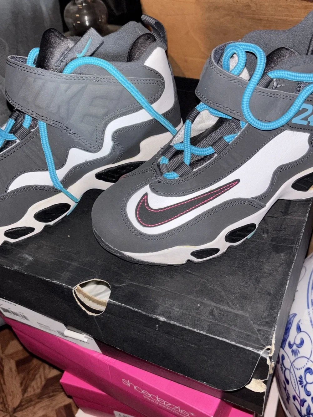Nike Kids Gray Sneakers with Blue Laces